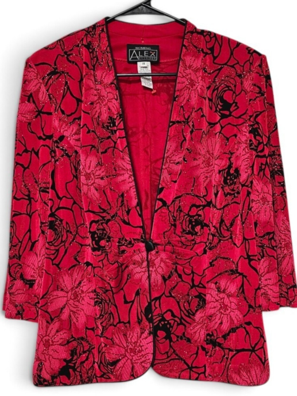 Alex Evenings Floral Sparkle Accent Womens Lightweight Jacket Holiday  Size 1X